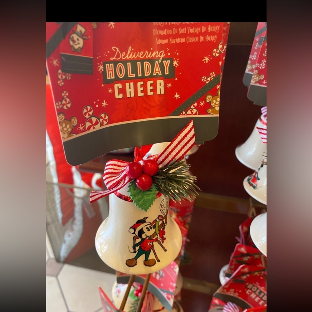 Disney Parks Mickey Minnie Mouse bell Christmas Holiday Cheer Ornament NWT